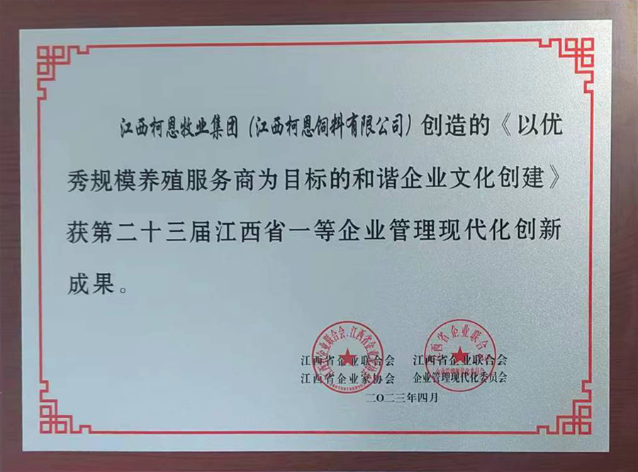 第23届江西省企业管理现代化创新成果1等奖（牌匾）